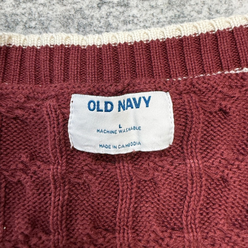 Old Navy Sweater Womens Large Maroon Cable Knit Cardigan Tennis Preppy Ivy Derby - Picture 3 of 8